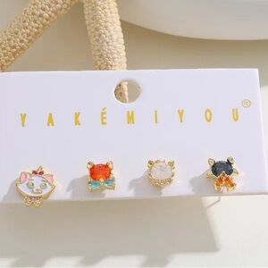 14K Gold Disney Aristocats Inspired Theme Mismatched Stud Earrings Set Character
